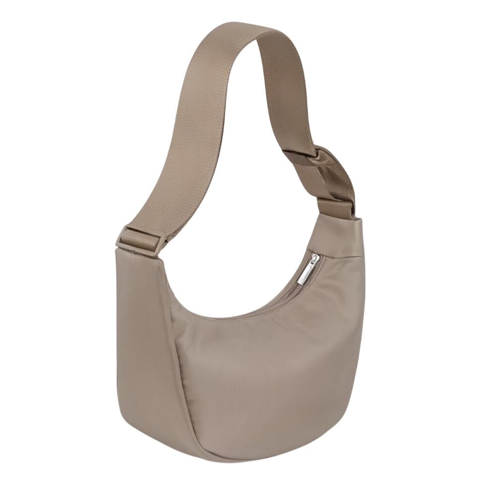 Minimal Taupe Hobo Crossbody Bag with Wide Strap